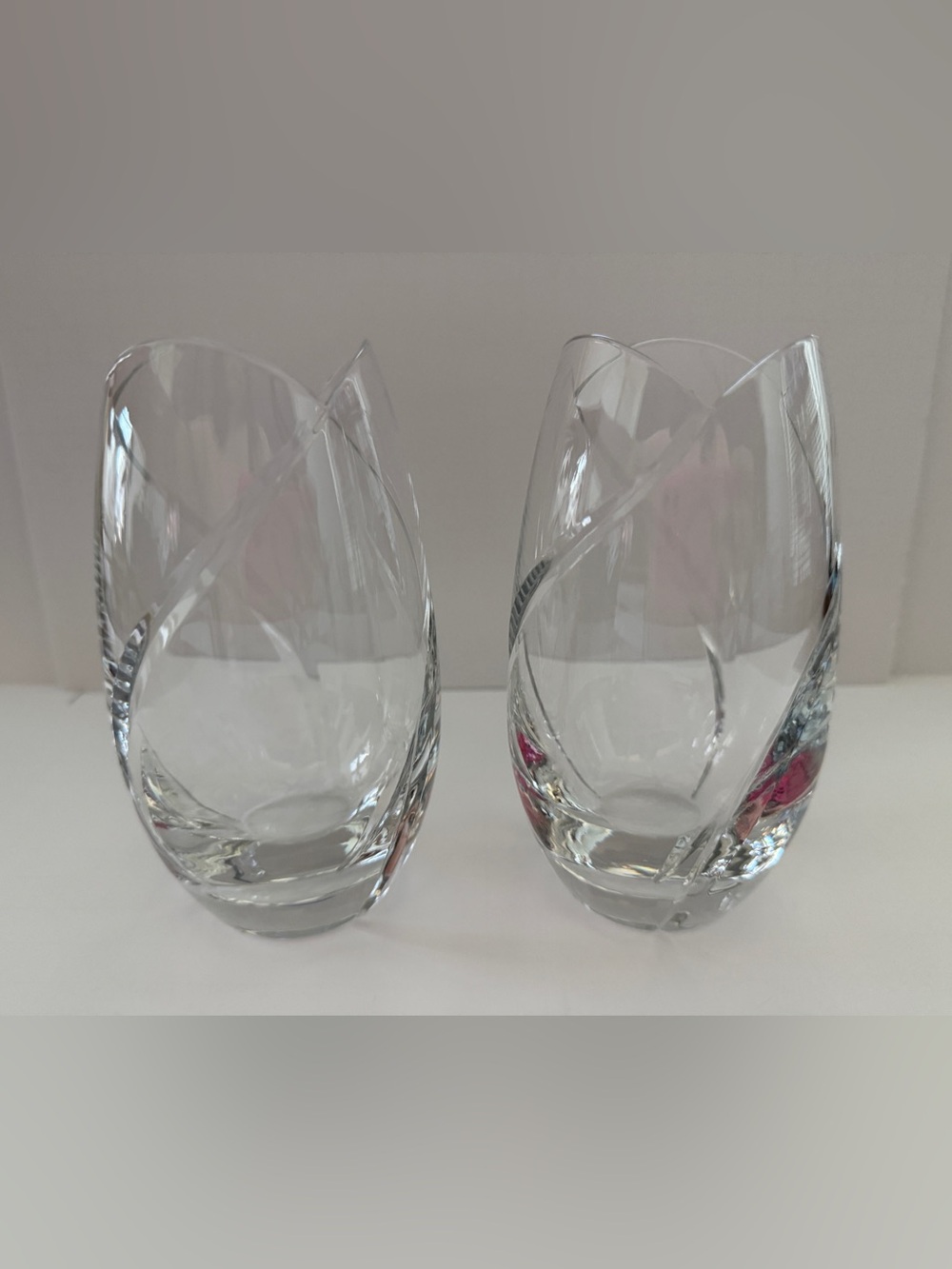 2 MIKASA Crystal Finesse Design Swirl Cut Tulip Scallop Shape 5.5" Vase Slovenia